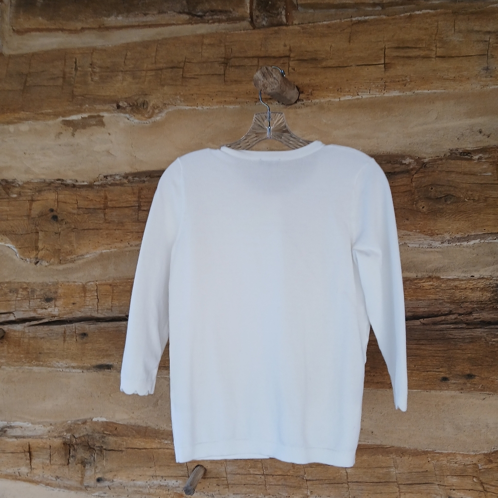 Talbots White Crew Neck Cotton Blend Cardigan SP - Picture 5 of 10